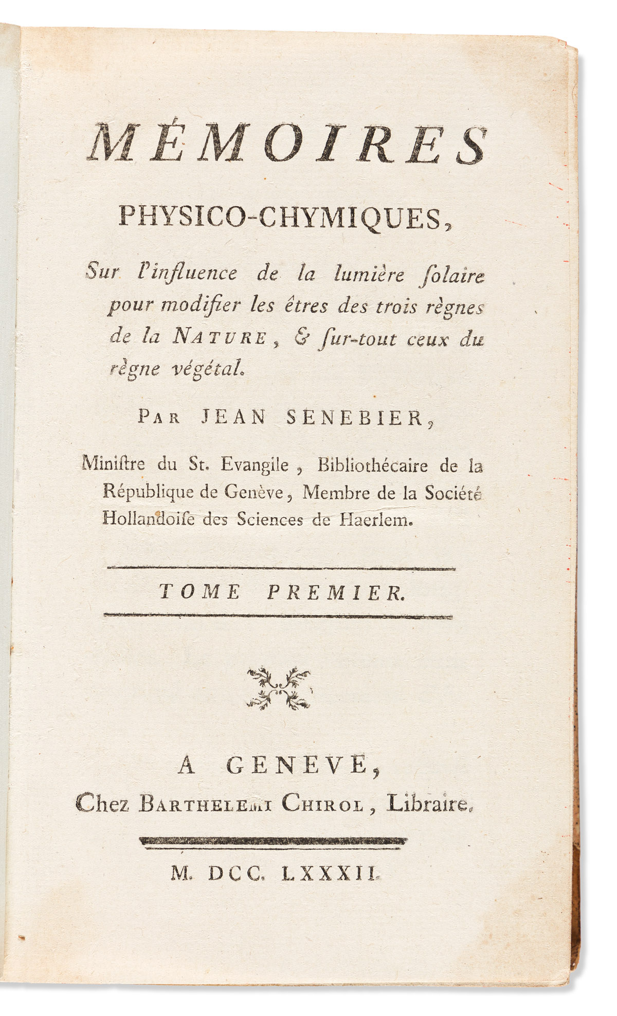 Senebier, Jean (1742-1809) Two Titles in Five Volumes, 1775 & 1782.